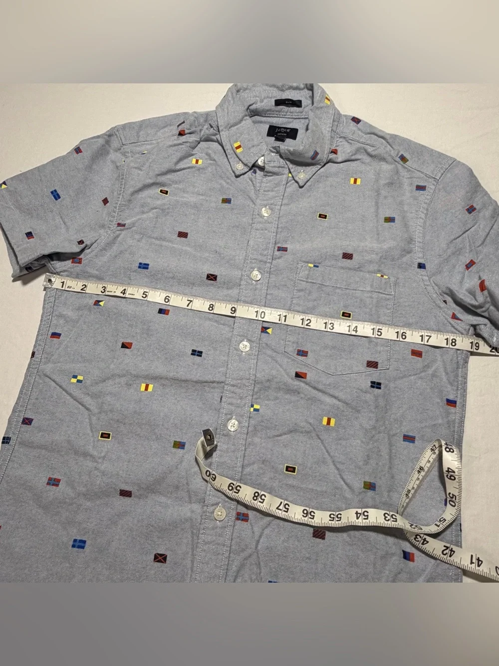 J. Crew Light Blue Oxford with Nautical Flag Print